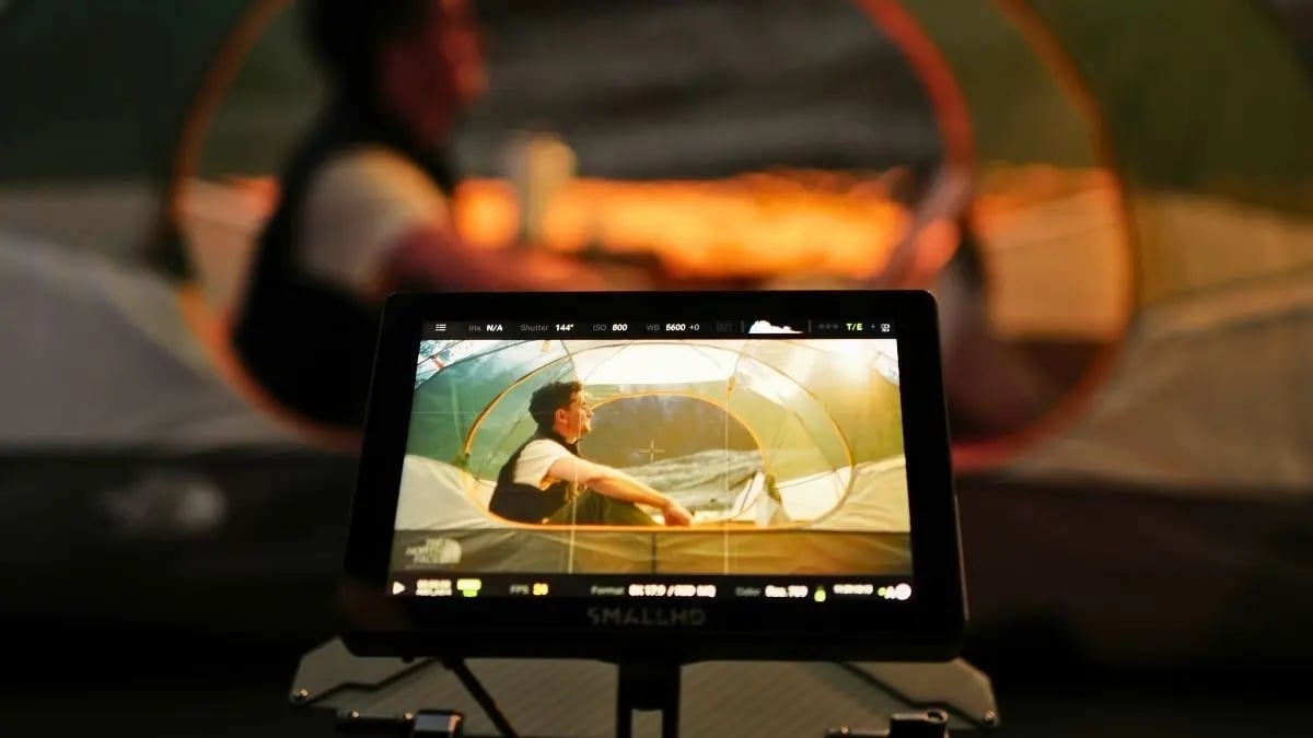 camper being filmed on camera monitor