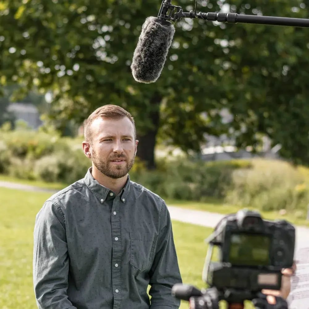 man being interviewed