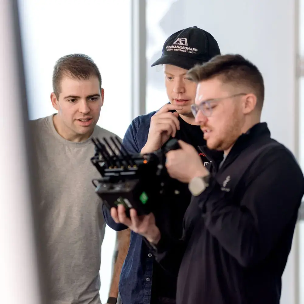 production crew monitoring filming