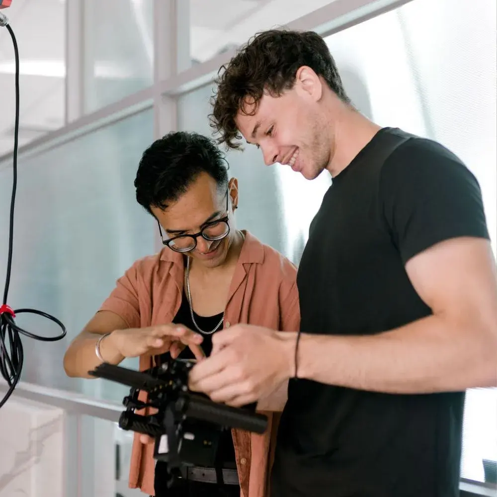 production crew monitoring filming